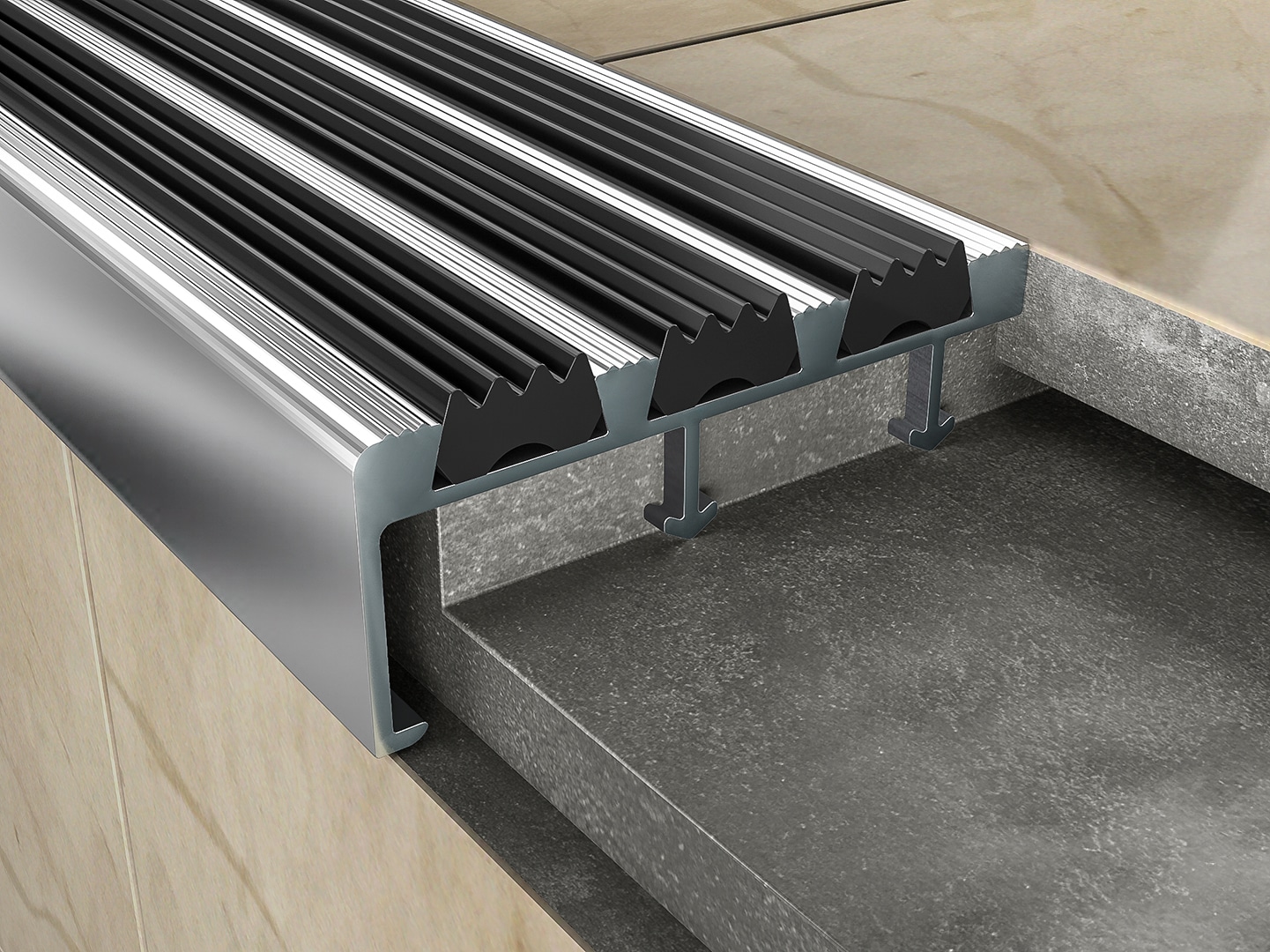Aluminium Stair Nose for Concrete or tile with EPDM Anti Slip Alusite SNAPR Series